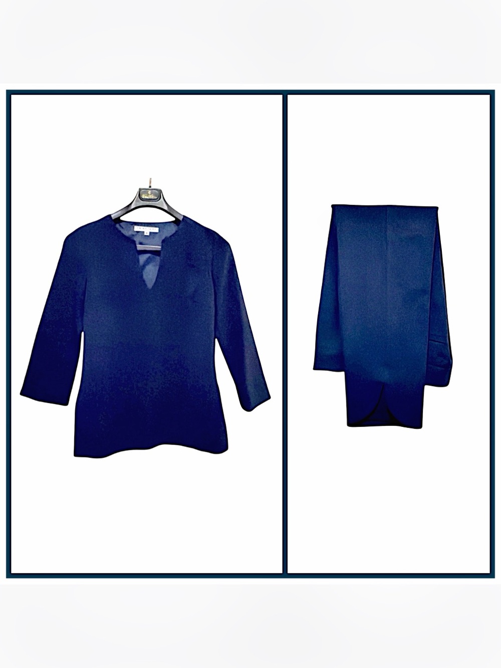 Trina Turk Navy 2-Piece Pants Set | 3/4 Sleeve Top + Tailored Pants | 6 | NWT